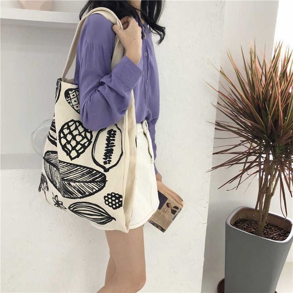 

e53 new leaf printed canvas bag simple shoulder bag high capacity women's hand bag