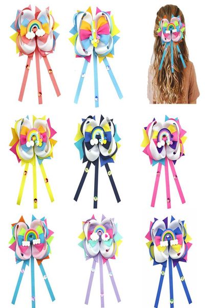 

20pcs 55039039 big rainbow hair bow with clip unicorn grosgrain ribbons hairclips for girls9417113, Slivery;white