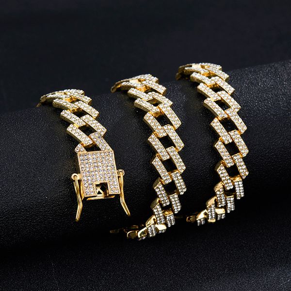 

hip hop hipster rapper moissanite cuban chain bling diamond 15mm wide 8-24inch bracelet necklace full diamond zircon nightclub jewelry whole, Silver