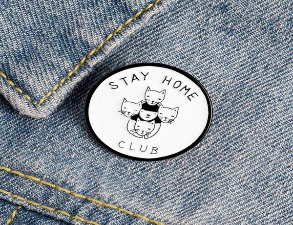 

stay home enamel pin custom cats girl brooches animal badge for bag lapel buckle simple round jewelry gift for friends3570892, Blue