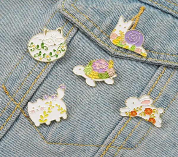

shrubbery animal enamel pins custom cat fox turtle rabbit snail plant brooch lapel badge fun cartoon jewelry gift for kid friend4434037, Blue