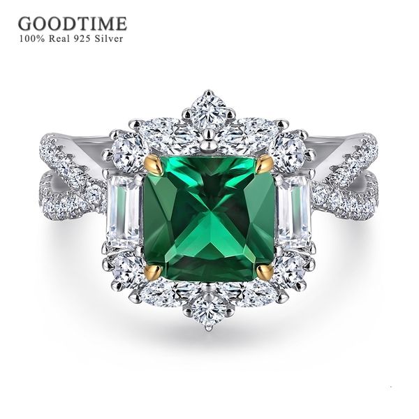 

with side stones luxury wedding ring for women pure 100% 925 sterling silver square green high carbon gemstone ring jewelry gift for female