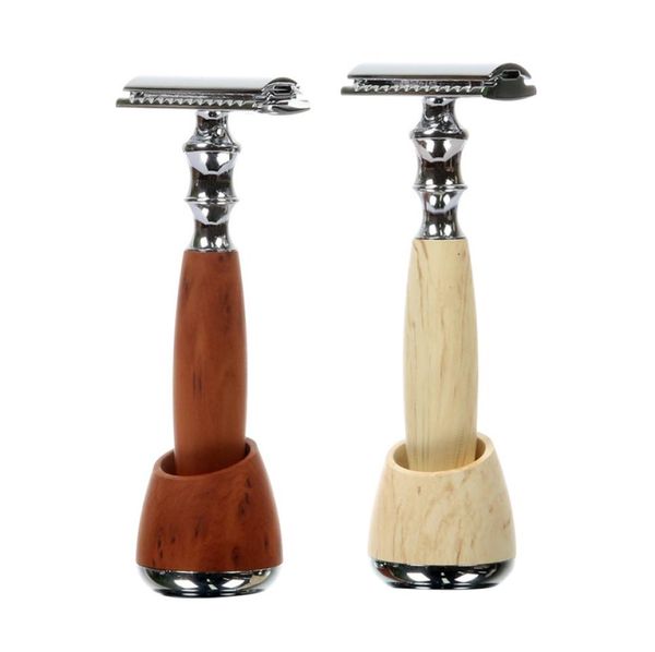 

double layers men face shaving razor with holder wooden handle manual razor stainless steel trimmer blades9463863