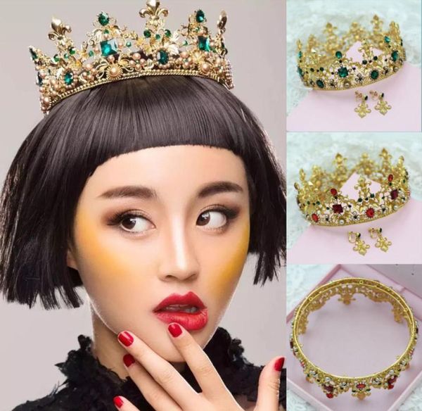 

duchess maria russia sweden chic regal vintage kings gold plated green rhinestones royal crowns for wedding prom parties crown 1102719, Silver