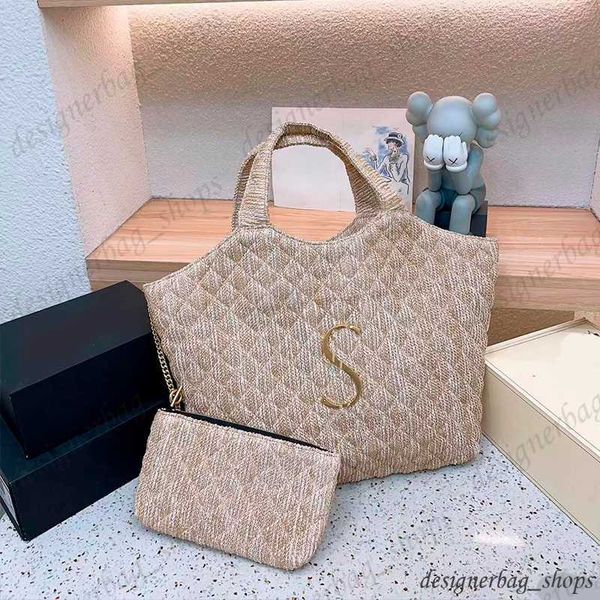 

beach bag bucket bag raffia straw tote bag two-piece women's designer handbag large capacity woven beach bag two-piece metal letter log