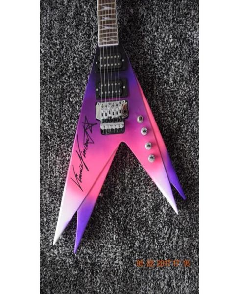 

custom ed roman de vinnie vincent flying v double v purple pink electric guitar rosewood fingerboard shark fin inlay floyd ros7240047