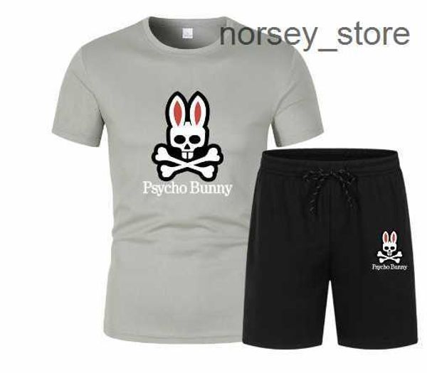 

men's ghost rabbit print sports quick drying set short sleeve mesh t-shirt two piece loose size 27az, Gray