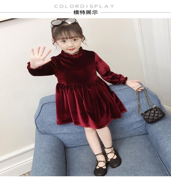 

2019 new girl baby gold velvet spring autumn lace princess dress girls kids children clothes vestido redblack 310t6308075, Red;yellow