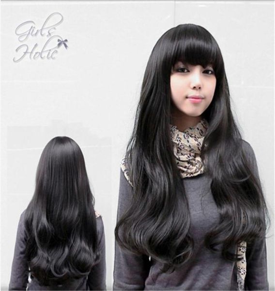 

woodfestival long curly wig brown black wavy natural wigs with bangs high temperature silk synthetic fiber hair women2649832