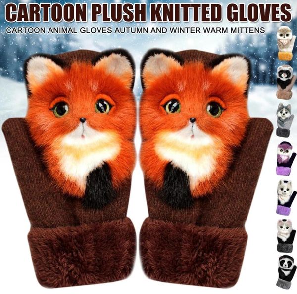 

7 styles adorable girls winter gloves featured animals cat dog panda design warm outdoor mittens kids costume accessory cute glove1402329, White