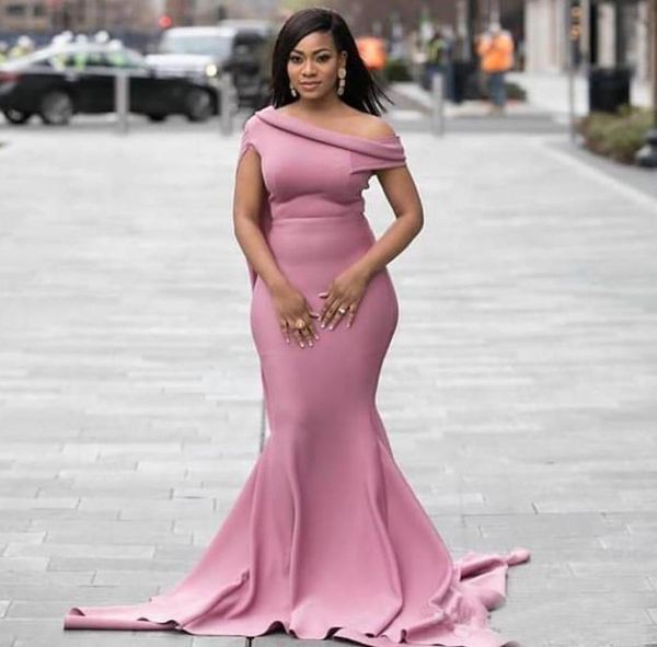 

2020 african satin bridesmaid dresses dusty pink mermaid spring summer countryside garden formal wedding party gowns plus size cus5862609, White;pink