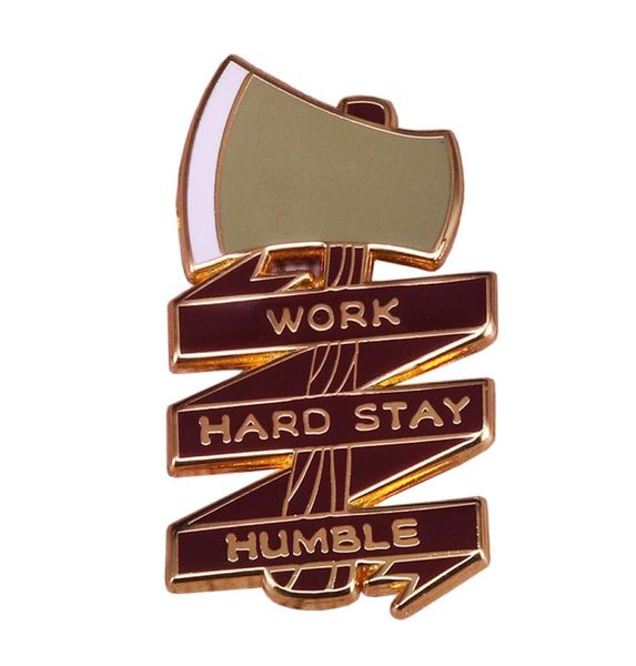 

work hard stay humble axe hatchet brooch pins enamel metal badges lapel pin brooches jackets fashion jewelry accessories6433381, Blue