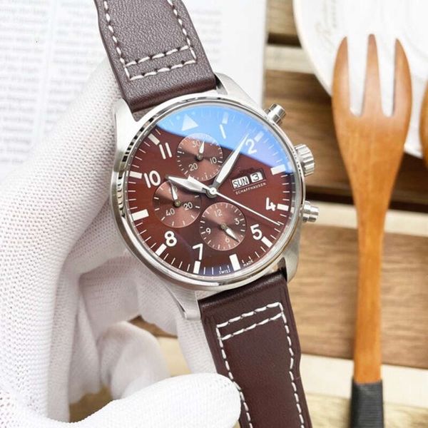 

watch strapwanjia pilot timing series fully automatic multifunctional mechanical men's watch waterproof glow belt watch, Slivery;black