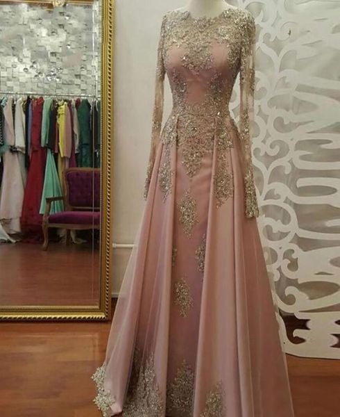 

blush rose gold long sleeve wed dresses for women wear lace appliques crystal abiye dubai caftan muslim wedding party gowns1208604, White