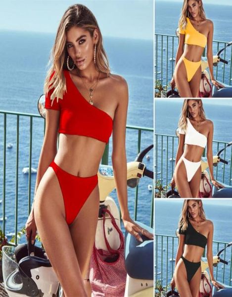 

high waist one shoulder short sleeve swimsuit women beach swimming suit push up swimwear 2019 mujer bathing suit biquinis mayo9626548