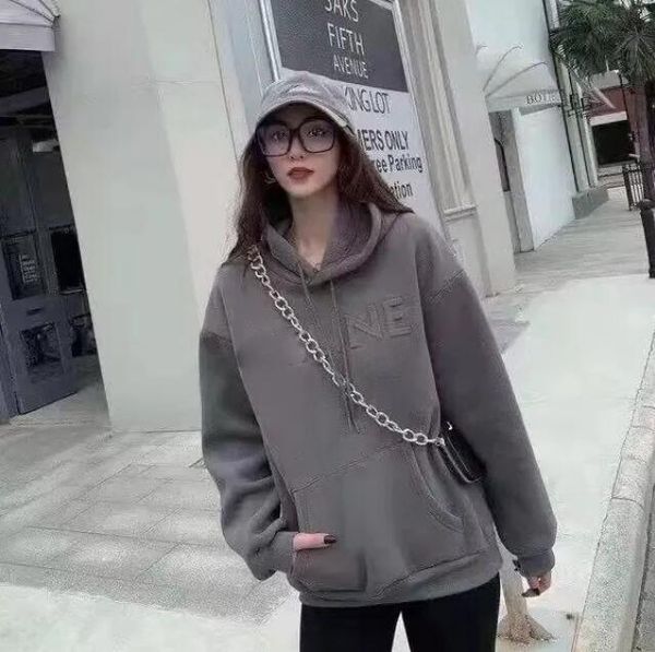 

23ss autumn and winter new designer men's women hoodies sweatshirts couple simple steel printed letters logo casual loose hooded fleece, Black