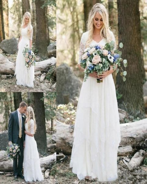 

2019 new country style bohemian wedding dresses bridal gowns lace v neck half sleeves long plus size wedding gowns garden fo2008203, White