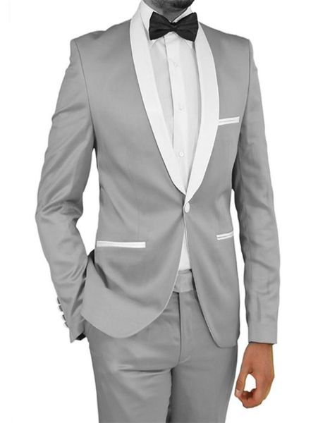 

groomsmen groom tuxedos silver grey new arrival shawl white lapel men suits wedding man bridegroom 2 pieces jacket pants 9816951, Black;gray