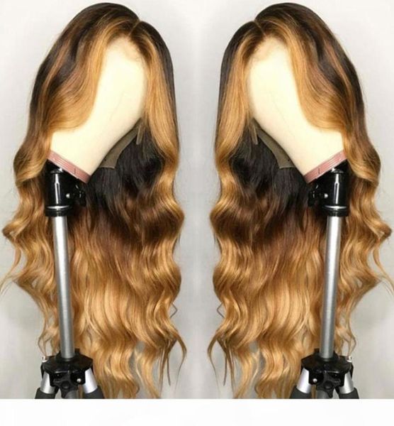 

highlight blonde ombre loose body wave lace front human hair wigs for black women brazilian remy baby pre plucked silk base wigaaa4243277, Black;brown