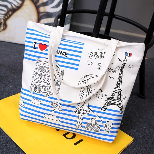 

autumn new cartoon animation canvas shoulder bag women's large capacity women's shopping bag fashion printed handbag