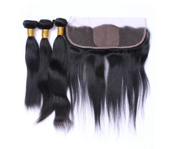 

brazilian silky straight human hair with silk base frontal 4pcs lot brazilian hair 3bundles with silk lace frontal cl9747638, Black