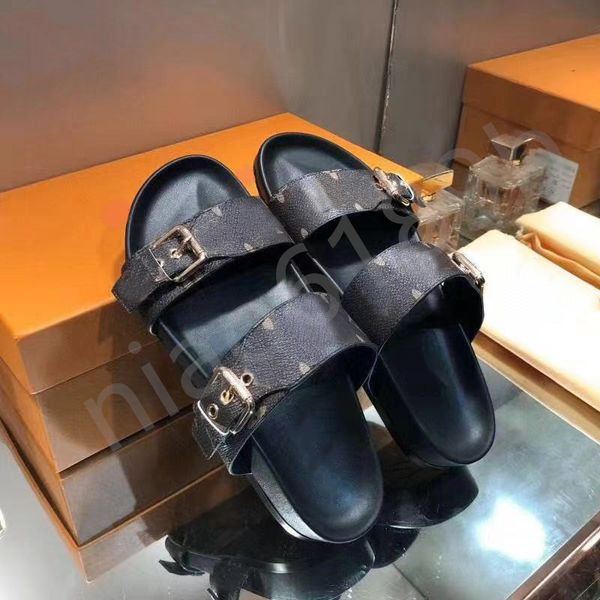 

designer bom dia women slippers slides leather sandal flat mule slipper patent canvas beach sandals summer flip flops eur 35-44, Black
