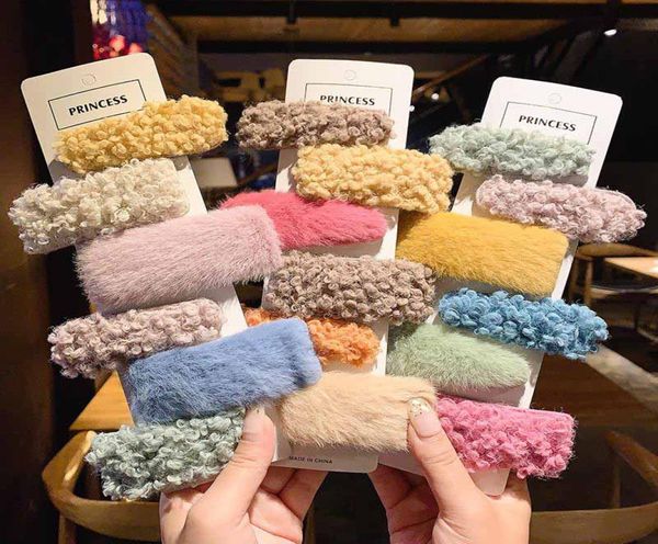 

new fashion cute hair clips girls women colorful geometric fluffy hairpins bb clips furry barrettes hair accessories5415060, Slivery;white