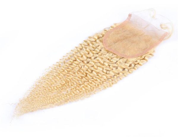 

kinky curly 613 blonde lace front closure 4x4 with baby hairs russian blonde human hair lace closure pieces middle 3 par5067100, Black;brown