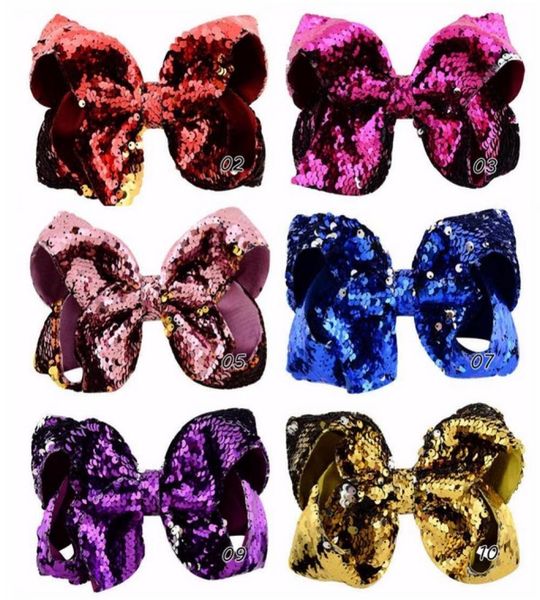 

large bowknot jojo bows hairpin girls barrettes unicorn rainbow paillette design girl hair clips and ropes bowknot 8 inch hairs ac5933440, Slivery;white