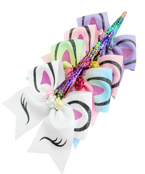 

baby girl unicorn hairbands 12 design bow printed sequins kids headwear baby headbands girls hair ring 077674308, Slivery;white