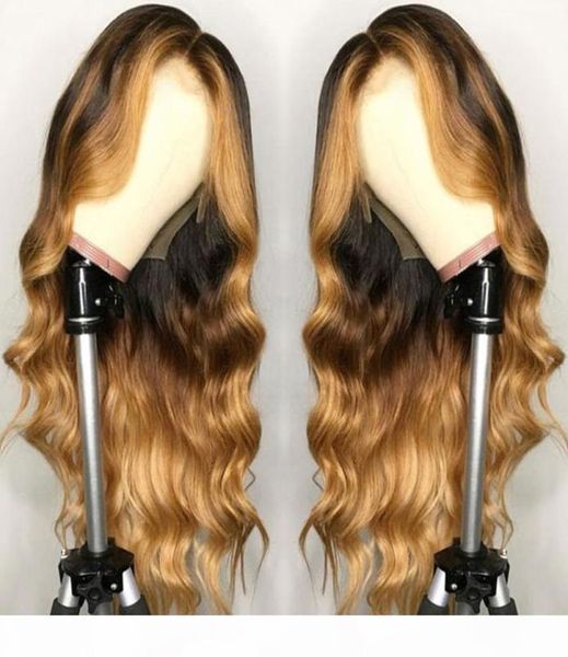 

highlight blonde ombre loose body wave lace front human hair wigs for black women brazilian remy baby pre plucked silk base wig1892397, Black;brown
