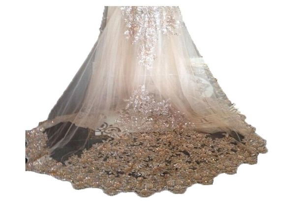 

bling bling champagne wedding veils appliques lace with comb bridal for girls cathedral luxury long chapel length beaded7963753, Black