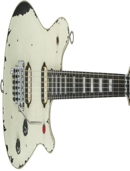 

heavy relic edward van helen white over black electric guitar floyd rose tremolo locking nut red kill switch crack line aged e7746831