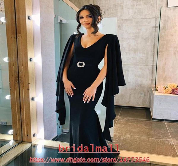 

2020 navy blue satin mermaid evening dresses with cape v neck plus size formal evening gowns elegant special occasion prom pa1852112, Black;red