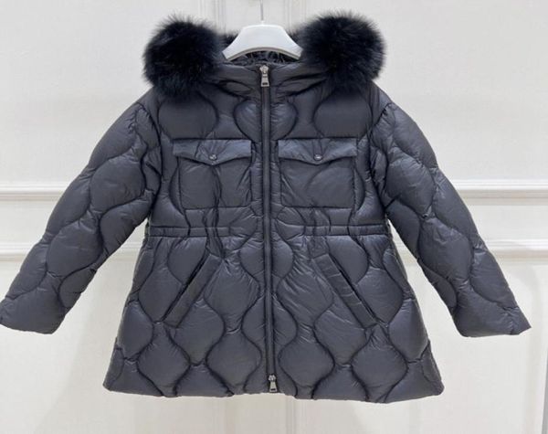

new 2022 girls winter long down coats baby kids children thick warm real fur hooded coat outer wear chlidren coats black9867403, Blue;gray