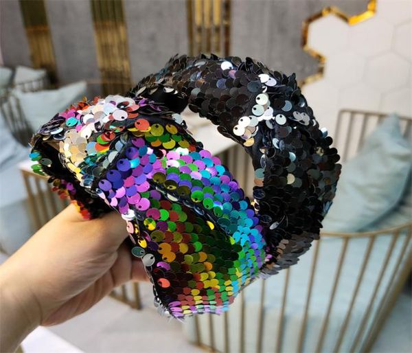

vintage hairband women shining stamping cloth wide side center knot headband classic hair accessories5457274, Slivery;white