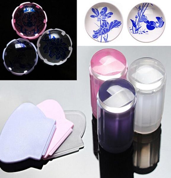 

whole clear nail art jelly stamper stamp scraper set polish stamping manicure tools3696604, White