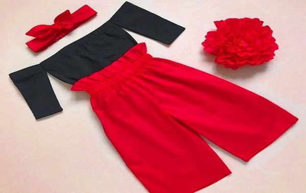 

toddler baby kids girls off shoulder tshirt pants headband clothes outfits children princess clothes set y2008296764244, White