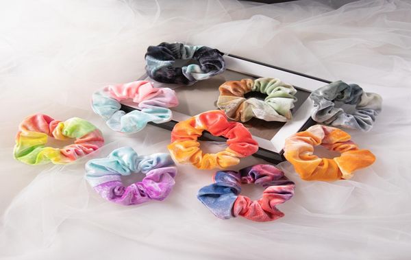 

women elastic headropes rainbow soft velvet scrunchies tiedye hairring rubber band rope hair accessories 9 colors8331428, Slivery;white