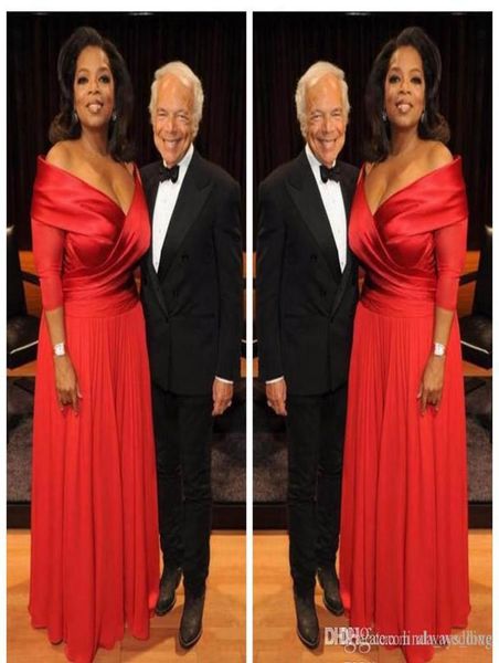 

2019 elegant oprah winfrey new red off the shoulder evening dress long chiffon formal holiday wear party gown custom made plus siz5996194, Black;red