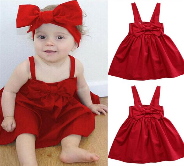 

baby girls toddler kid summer sundress cute girl bowknot red dress adjustable short mini vest dress princess outfit2836482, White