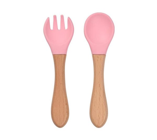 

bamboo baby spoon and fork set soft silicone tip baby feeding spoon food grade silicone training spoon toddler cutlery4754482