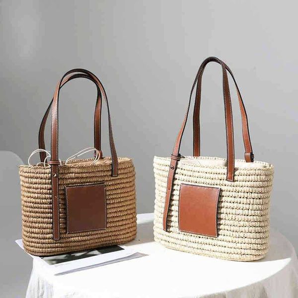 

evening bags boho woven straw handbags women designer rattan shoulder female travel beach for bali shopper tote 220507