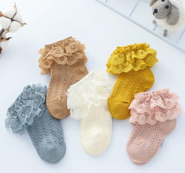 

baby cotton socks girls lace gauze embroidery double falbala short socks children lace hollow knitted ankler princess socks kids s6468356, Pink;yellow