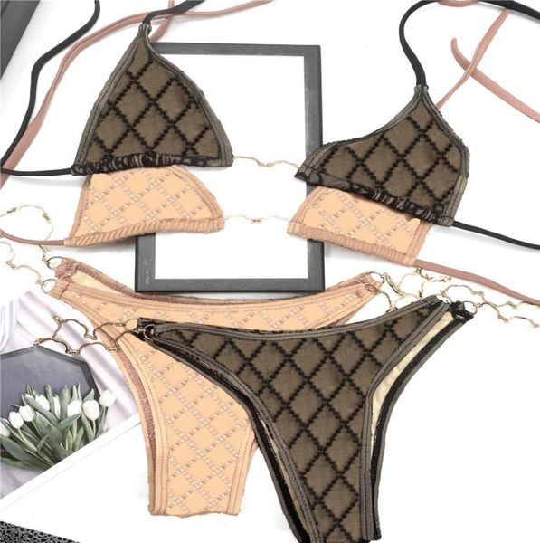 

trendy letters chains bikinis vintage tulle embroidery split swimsuit womens summer pool beach sunbathing beachwear women bat6555947