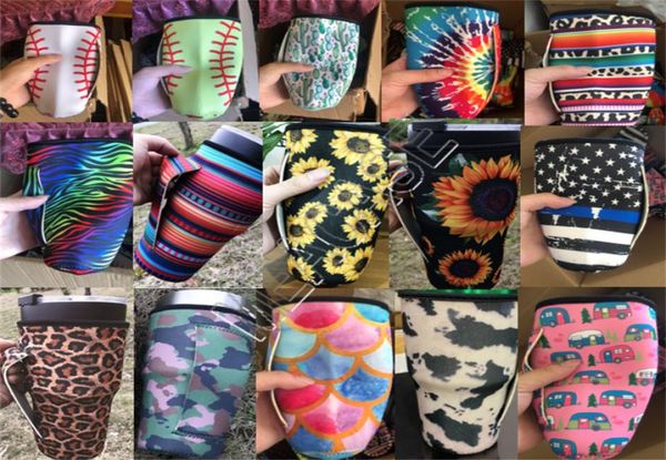 

neoprene sleeve covers for 30oz tumbler ice mug cup water bottles bag cases pouch with handle leopard rainbow cactus print d819071297999