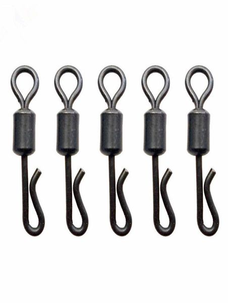 

100pcs matte black rolling quick change swivels carp rigs long body qshaped swing snap connector carp fishing accessories6749921