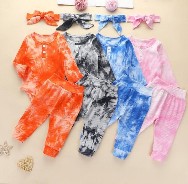 

baby tiedye clothing sets long sleeve romper trouser headbands 3pcssets fashion infants boys girls article pit outfits m23159397239, White