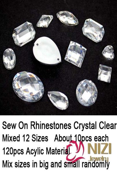 

wholesew on rhinestones mixed 12 shapes 120pcs flatback acrylic rhinestones crystal clear stone for dress making sew on rhine7544668, Silver;gold