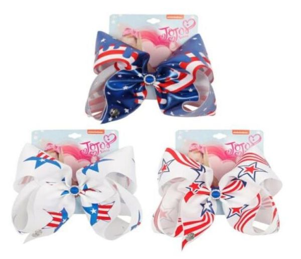 

new 7inch jojo swia american flag hair bows for girls large 4th of july hair clips hairpins 10pcs9779835, Slivery;white